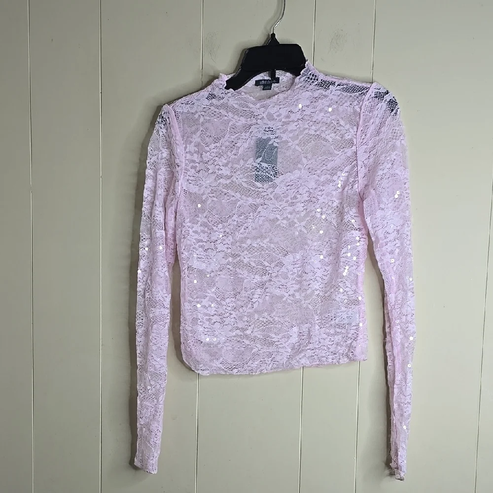 Women's Long Sleeve Pink Lace Squin   Top Small Wild Fable